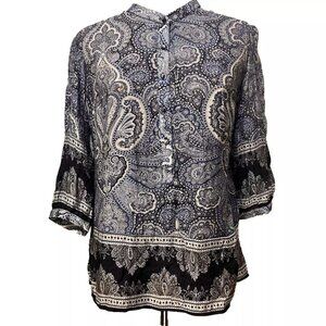 New York & Company. Size XL. Rayon/nylon. Chiffon Border Print. Pullover. B20